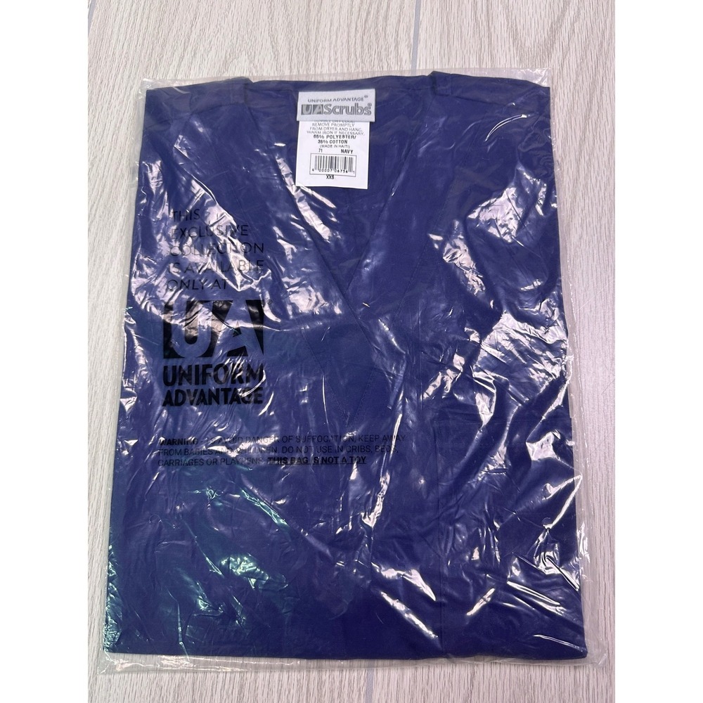 Uniform Advantage UA Scrubs Navy Blue V-Neck Scrub Top‎ XXS 71 New